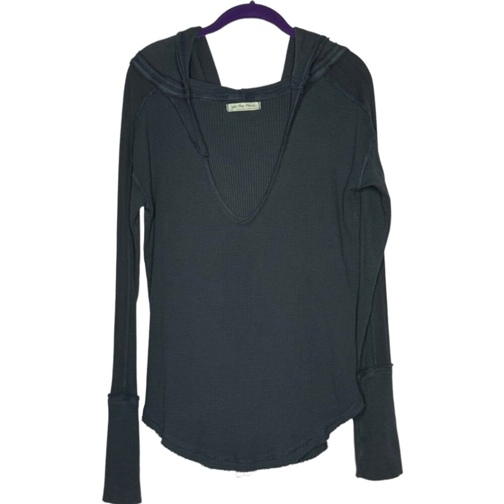 We The Free Hooded V Neck Thermal Navy Blue Sz L - Picture 3 of 9